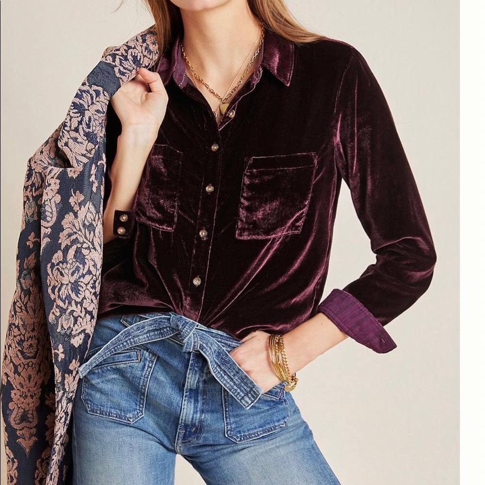 Anthropologie Plum Velvet Top